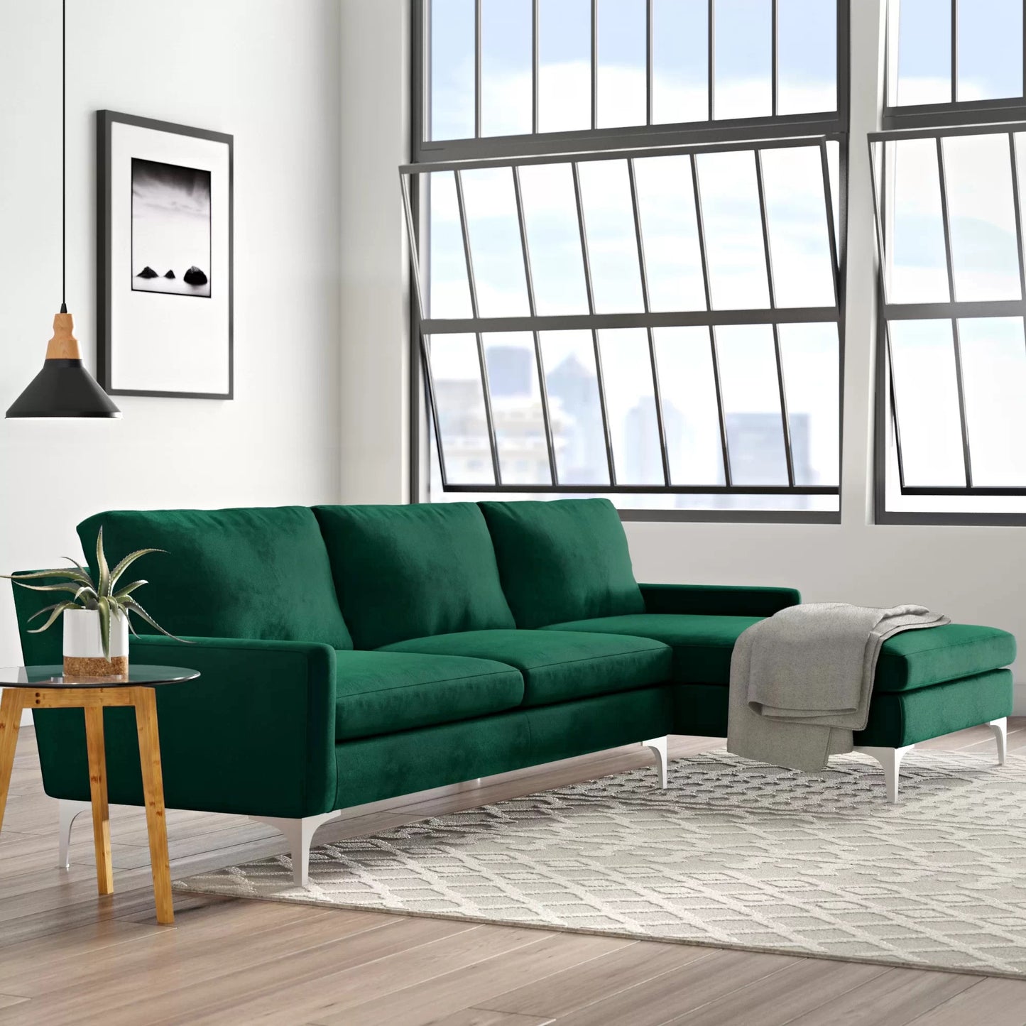 Jones Sectional Sofa With Chaise, Left Facing, Green, Velvet