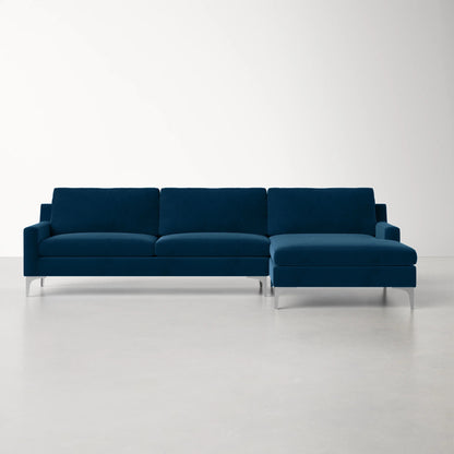 Jones Sectional Sofa With Chaise, Left Facing, Blue, Velvet