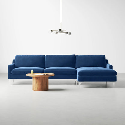 Jones Sectional Sofa With Chaise, Left Facing, Blue, Velvet